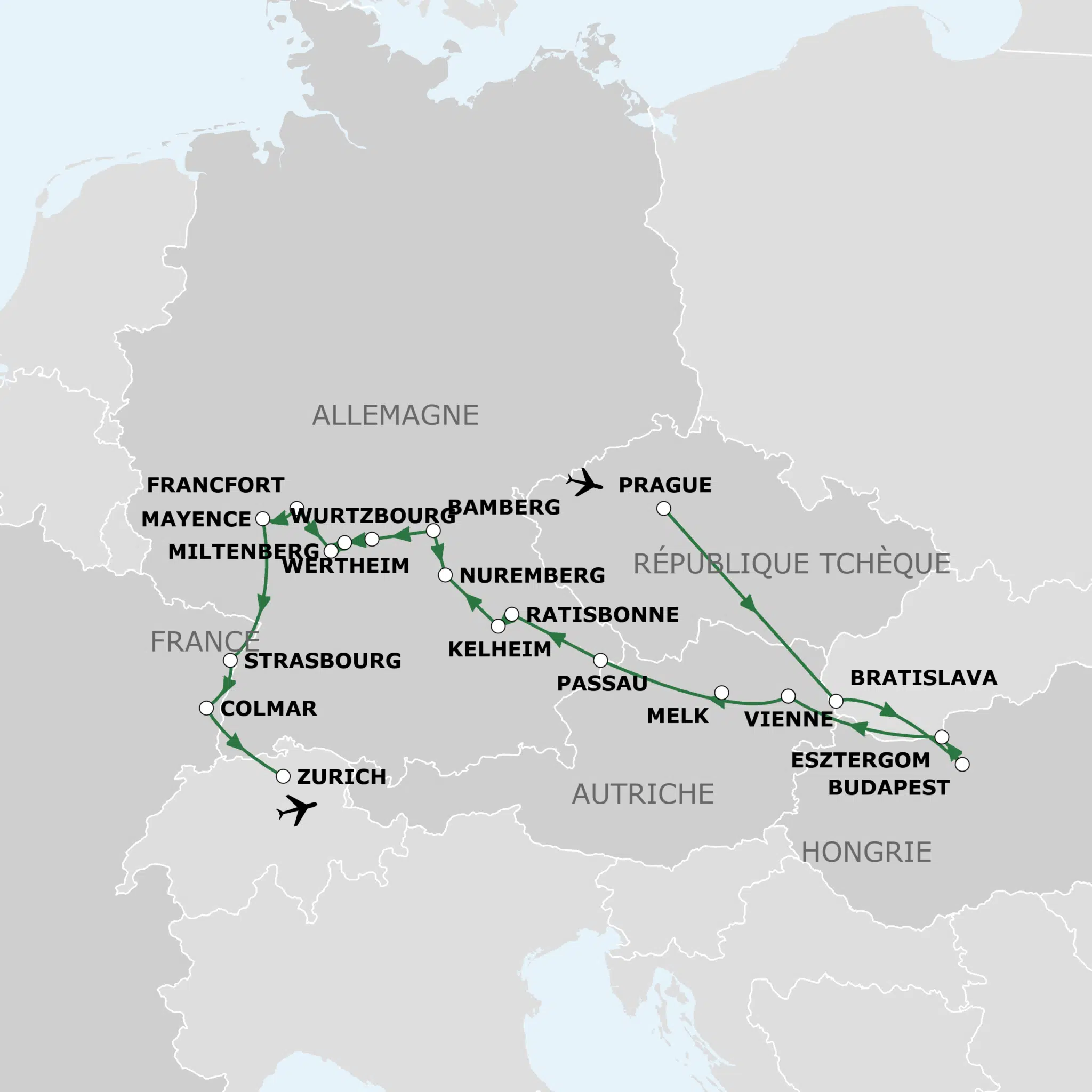 Itinéraire croisière organisée sur le Rhin, le Main et le Danube