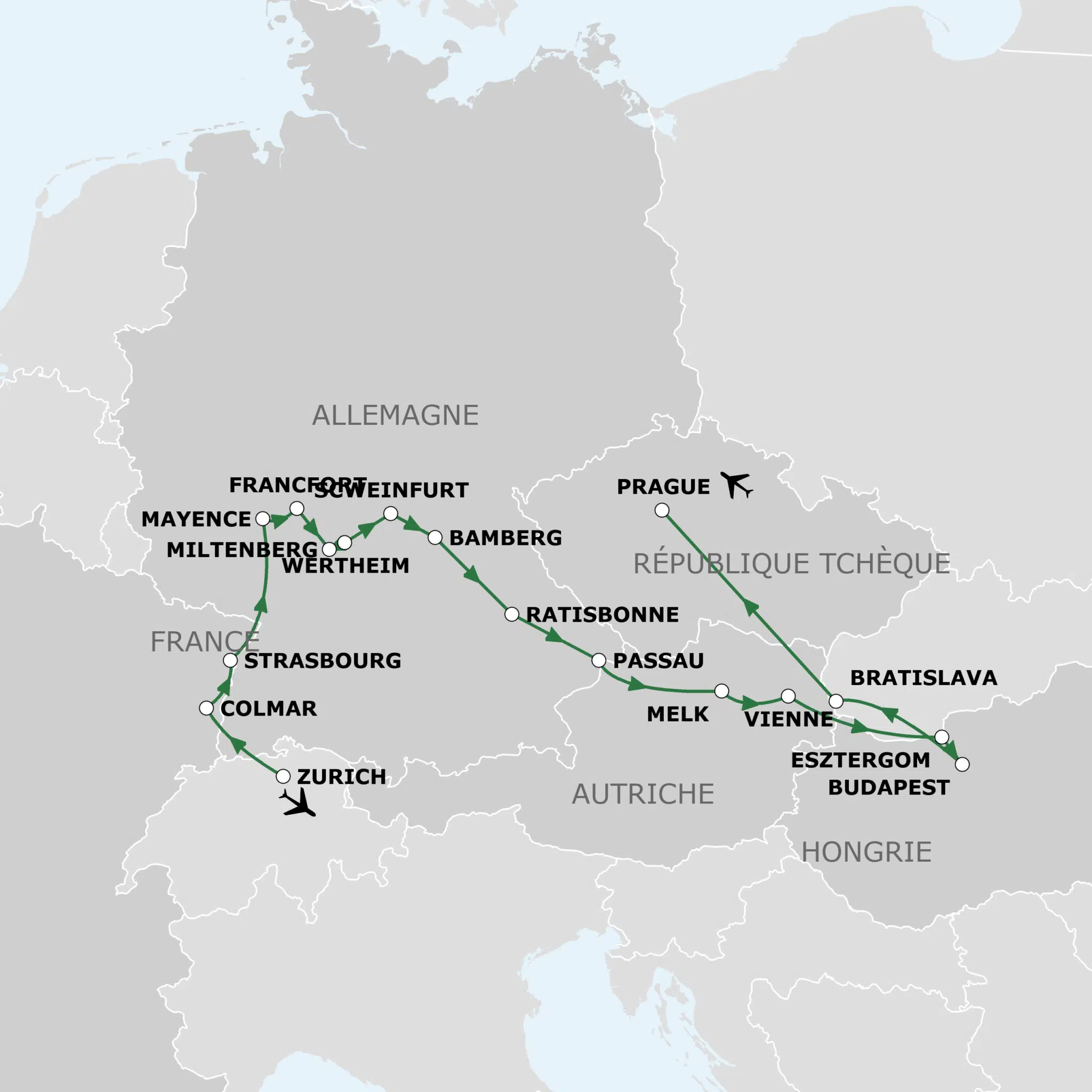 Itinéraire croisière fluviale Rhin, Main et Danube